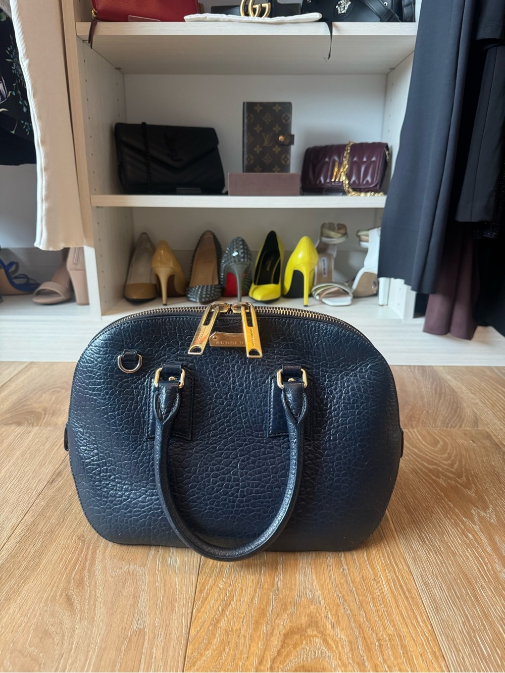 Burberry Navy and Gold Zip hand bag